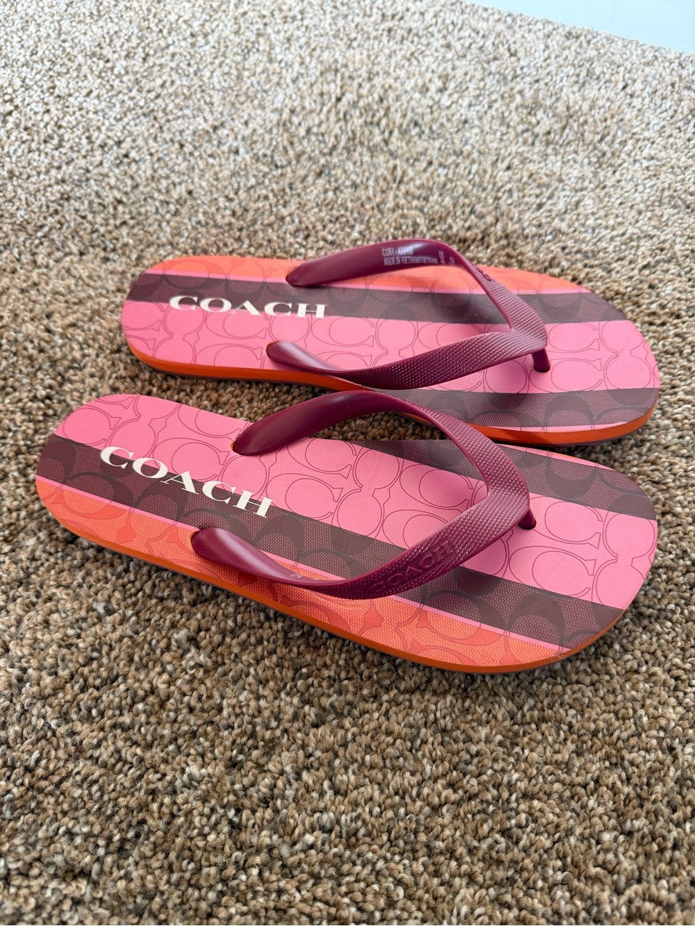 COACH Zak Flip-Flops in Pink Purple Orange Stripe